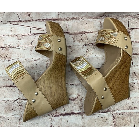BCBG Women’s Double Strap  Wedge Platform Sandal’s  Shoes BG-CARMYN Tan Size 10M - Picture 10 of 12